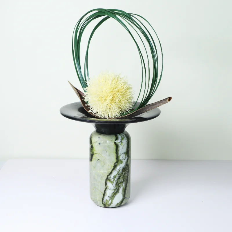 Modern new Chinese natural marble green flared flower device bonsai creative ornament desktop decoration model room