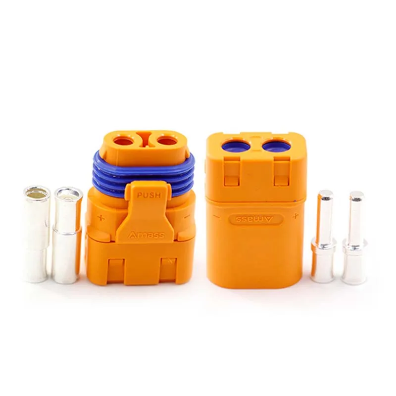 2PCS Amass LFB30-F/M Waterproof copper silver wire crimped battery DC crown spring plug
