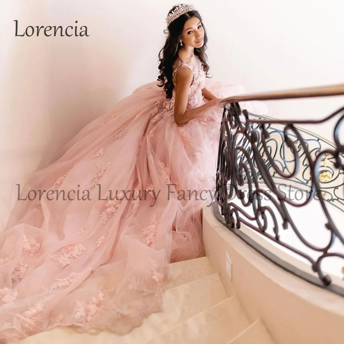 2024 mexikanische rosa Quince anera Kleid Ballkleid glänzend 3d Blumen Spitze Applikation Perlen Korsett süß 15 16 Vestidos de 15 Años