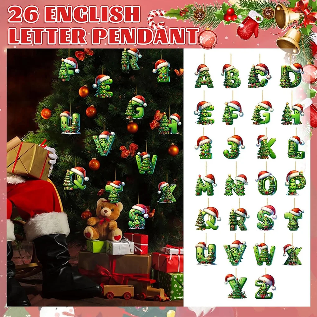 

Креативные 26 буквные украшения, елочные украшения, 2D акриловый зеленый рождественский елочный орнамент с инициалами