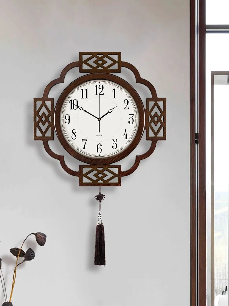 Chinese style creative wall clock, home living room decoration, wall mounted clock without punching, grand and silent perpetual