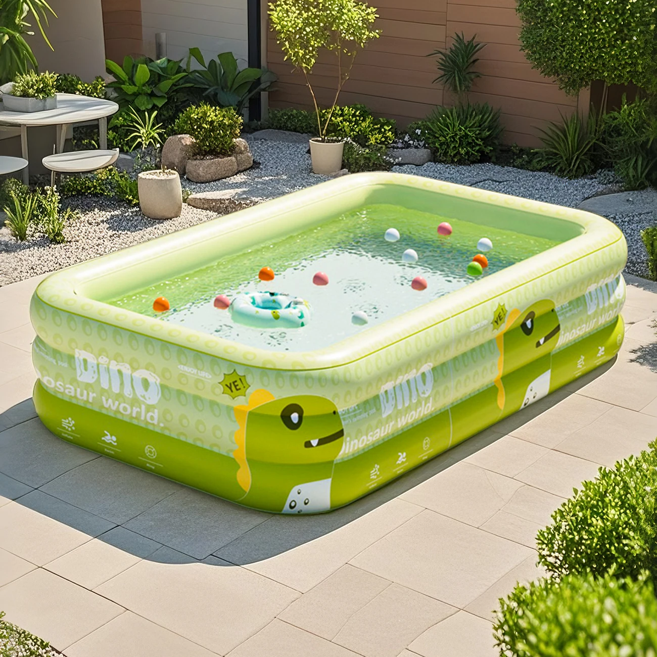 1PC 대형 풍선 수영장, 밝은 색상의 가족 수영장, 가정 및 야외 놀이에 이상적, 바다 공 10개와 함께 제공