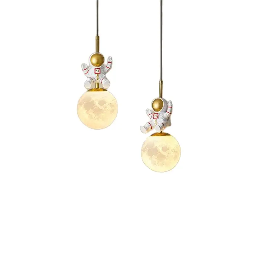Nordic astronaut moon single pendant lights kids room bedside lamps luxury boy's bedroom decoration pendant lamps lighting