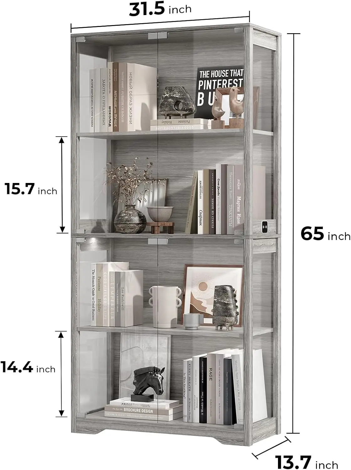 Display Cabinet with Glass Doors, 4-Tier Curio Cabinet with 3 Color Lights for Collectibles, Glass Display Case