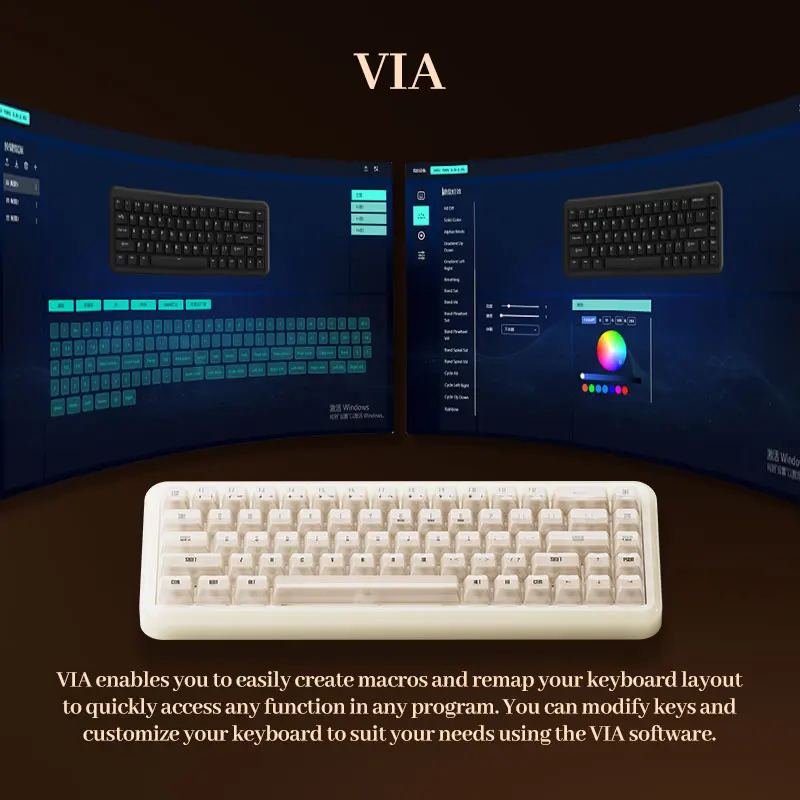 Akko YU01 Resin Mechanical Keyboard Support VIA 65% RGB Backlit Hot-swappable BT5.0/2.4G Wireless & Type-C Wired Gaming Keyboard