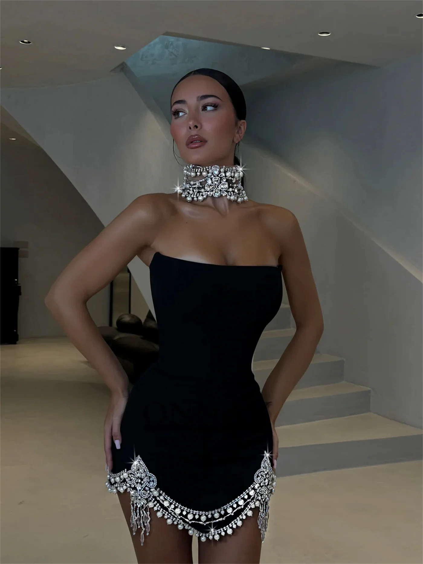 カスタマイズされたクラシックパールホームカミングドレスストラップレスラインストーンオーダーメイドカクテルプロムパーティードレス女性用 Vestidos De Noche