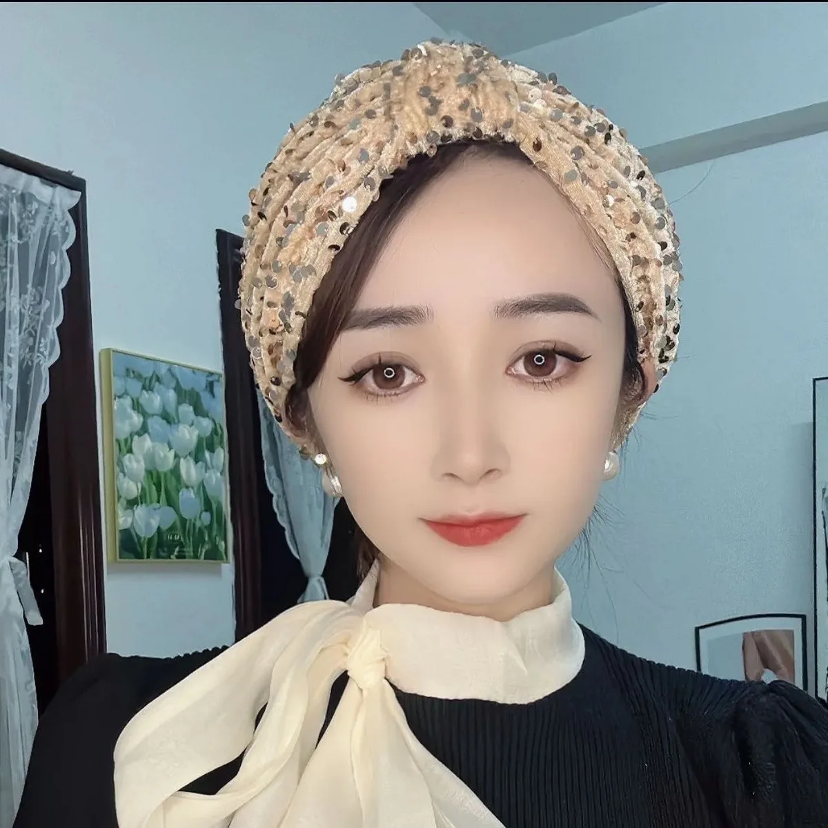 

Sequin Bowknot Turban Women Cancer Chemo Cap Muslim Hijab Bonnet Beanies Islamic Headscarf Turbante Mujer Skullier Indian Hat