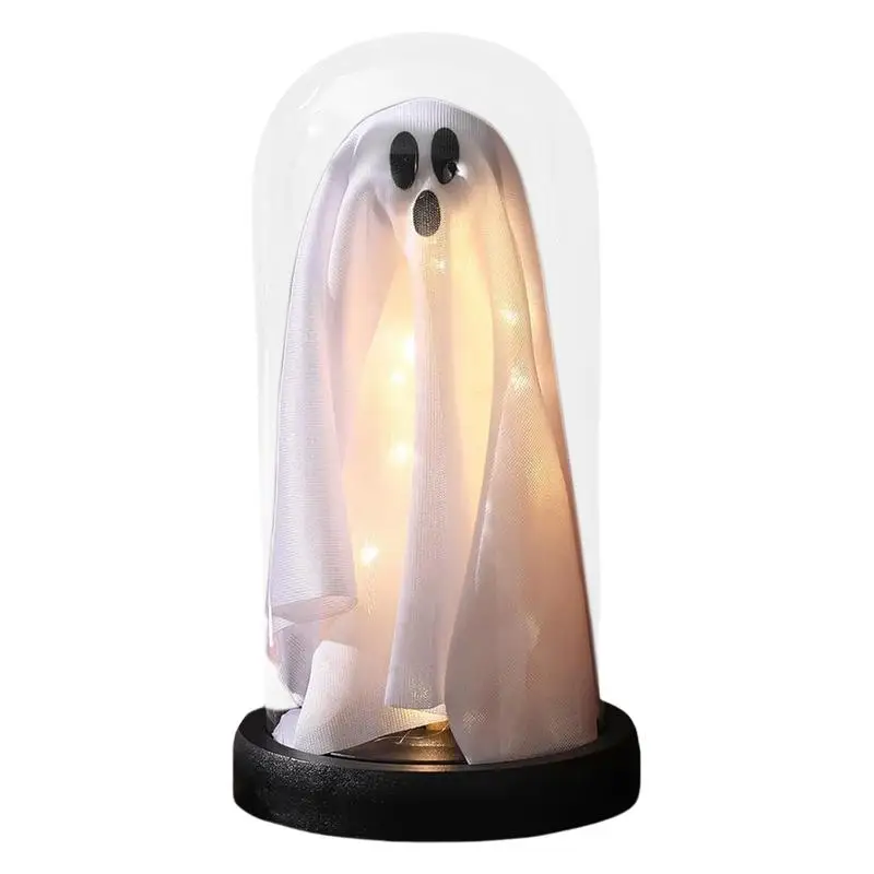 

Halloween Ghost Cloche Lighted Ghost Under Glass Dome Holiday Small Ghost Desk Ornament For Incorporating Festive Customs