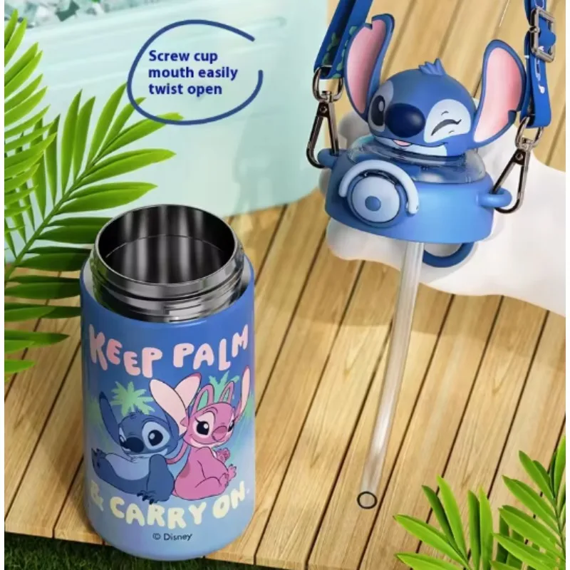 Disney 600mL Stitch Series Sunshines Thermos Cup Larges Capacity Student's Cute Straw Portables High Value Student Gifts Glasses