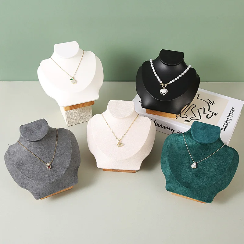 Floor-Standing Wooden Low-Profile Portrait Mannequin Necklace Display Stand, Jewelry Rack & Photo Props for Store Display