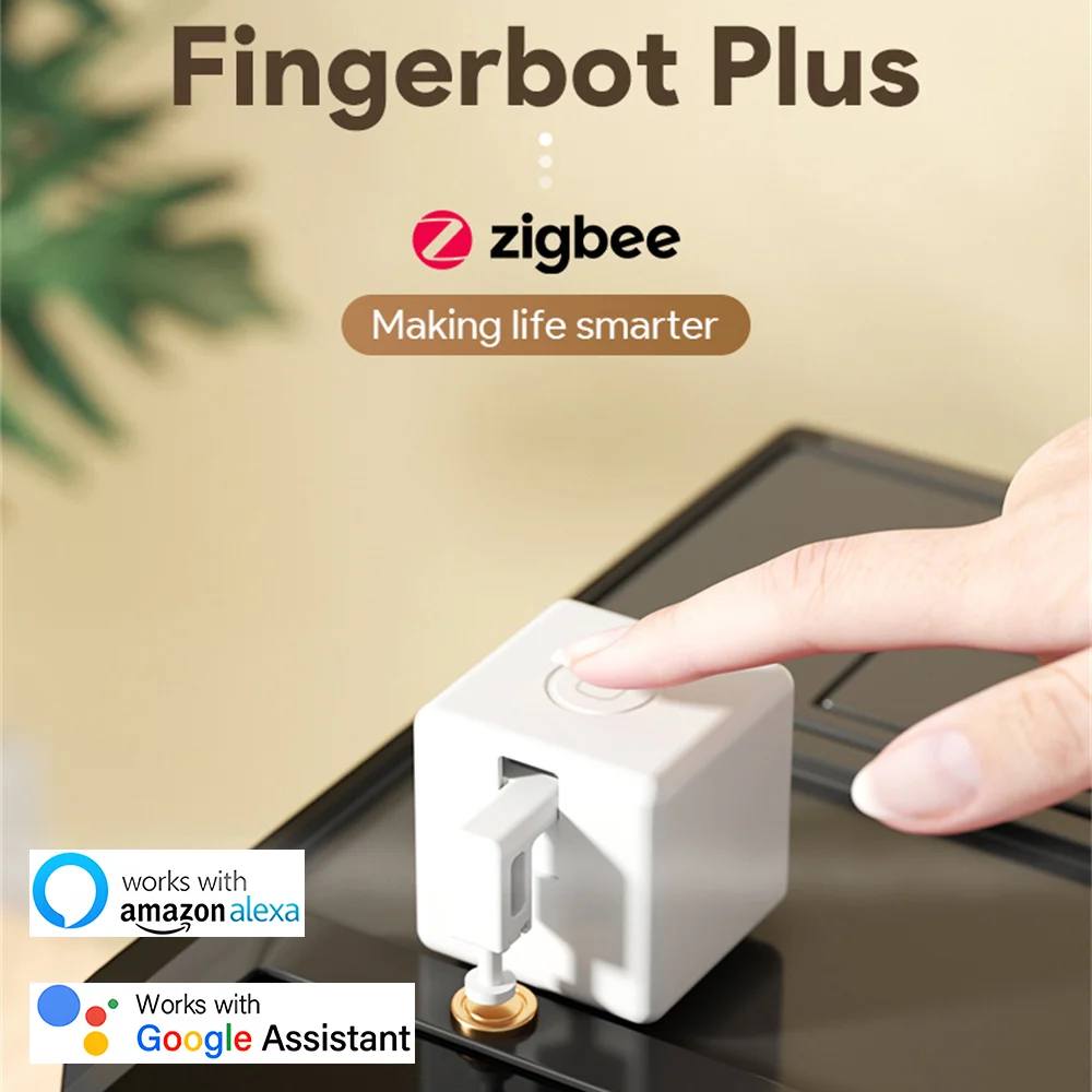 

TUYA Zigbee Fingerbot Plus Switch Button Pusher Smart Fingerbot Timing Voice Function Smart Home Works With Smart Life Via Alexa