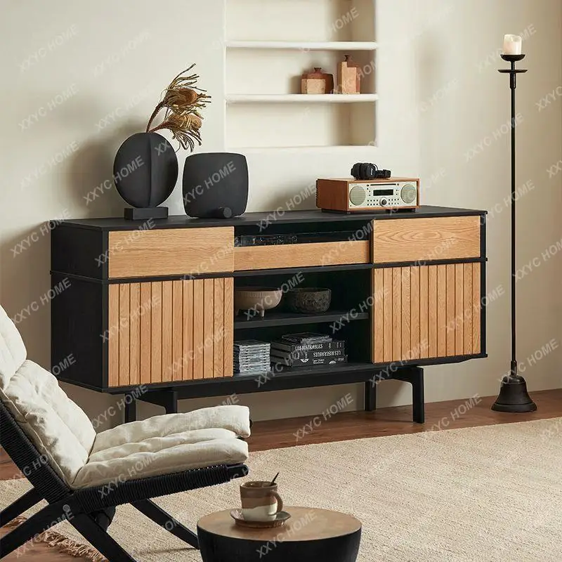 AA  solid wood dining side cabinet entrance cabinet current style light luxury living room locker wabi sandy wind TV cabinet