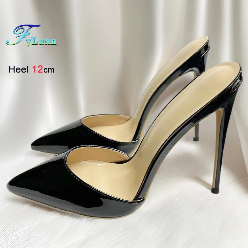 

Женские глянцевые тапочки на очень высоком каблуке 12 см с острым верхом, голографическая летняя модель, обувь для подиума, вечерние сандалии для женщин