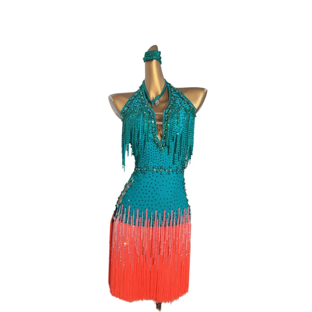 Latijnse dansers, volwassenen, kinderen, hoogwaardige op maat gemaakte holle jurken, rokken met kwastjes, Samba-strass-prestatiejurken