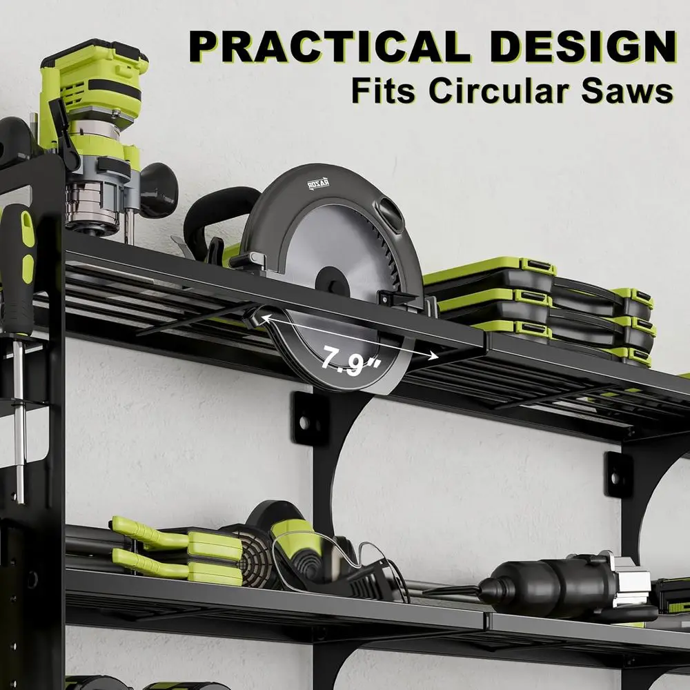 Power Tool Organizer Wall Mount, 16 Slots, 3-Tier Drill & Cordless Tool Storage Holder with Pegboard Sides, Tool Wall Organizer