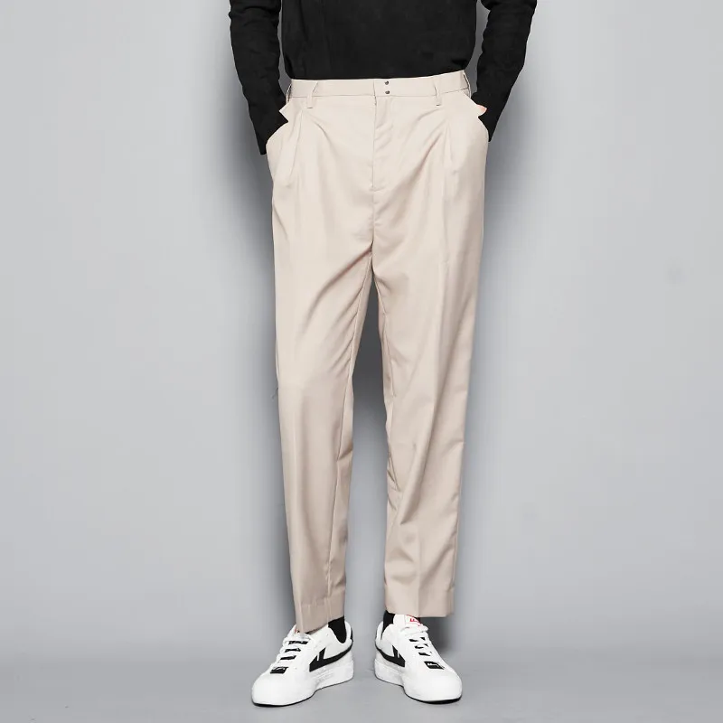 3 Colors Recommended Trendy Men's Fashion Fashion Skinny Pants All-Match Cropped Suit Pants Men's British Pencil Tapered Pants