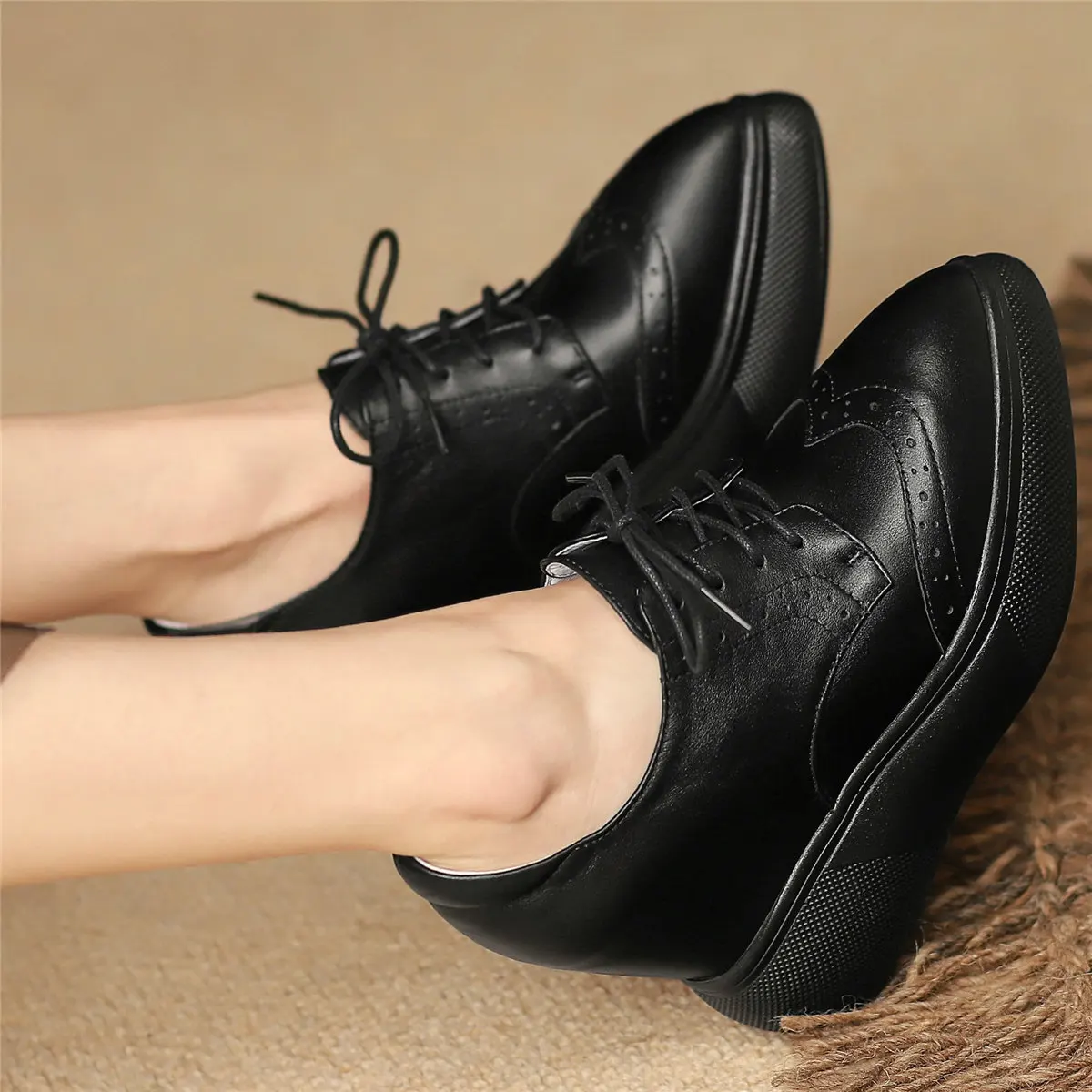 Super High Heels Shoes Women Lace Up Cow Leather Pointed Toe Platform Pumps Sandals Female Wedges Fashion Sneakers Casual Shoes