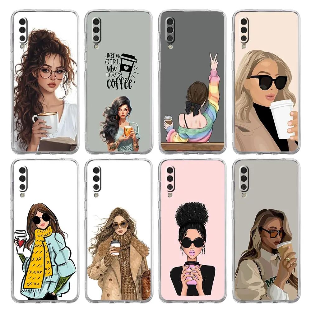 حافظة لهاتف سامسونج A26 A36 A56 A54 A52 A50 A70 A40 A12 A14 A16 A22 A24 A42 A34 A32 5G A04s A06 5G غطاء فتاة بوس أنثى القهوة