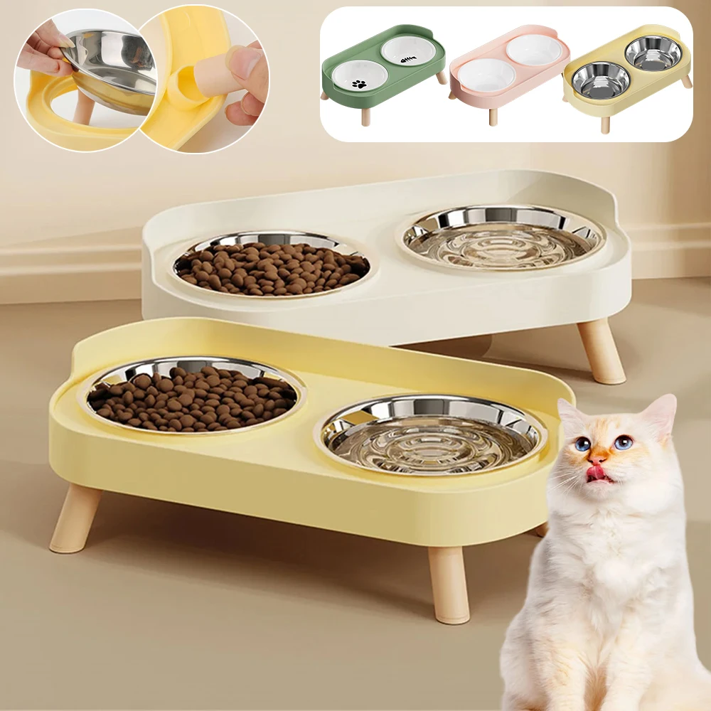 

1Set Pet Dog and Cat Feeder Double Bowls Puppy Food Container Rack Drinking Double Bowl for Neck Protection Comedouro Gato Gatti