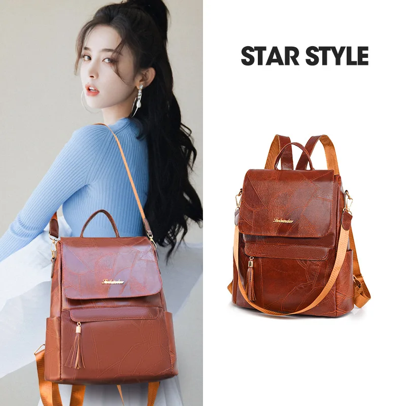 Wear-resistant pu leather women's bag, multi-functional commuting backpack, flip cover, multi-purpose hand-held shoulder bag