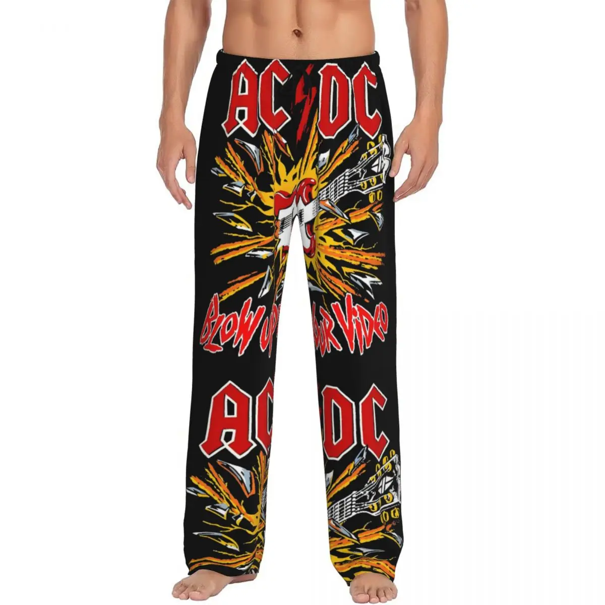 

Custom Metal Rock Band AC DC Pajama Pants for Men Sleepwear Lounge Sleep Bottoms Stretch with Pockets