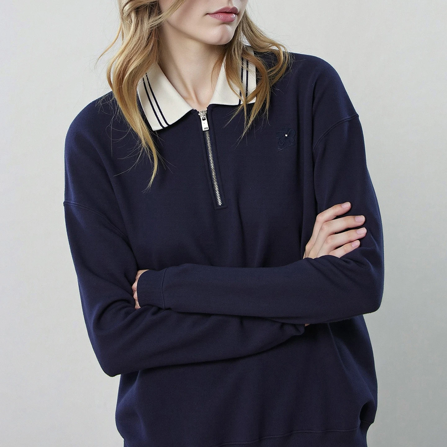 TOYOUTH Women Hoodies 2025 Winter New Fleece-lined Color-block POLO Collar Loose Tops