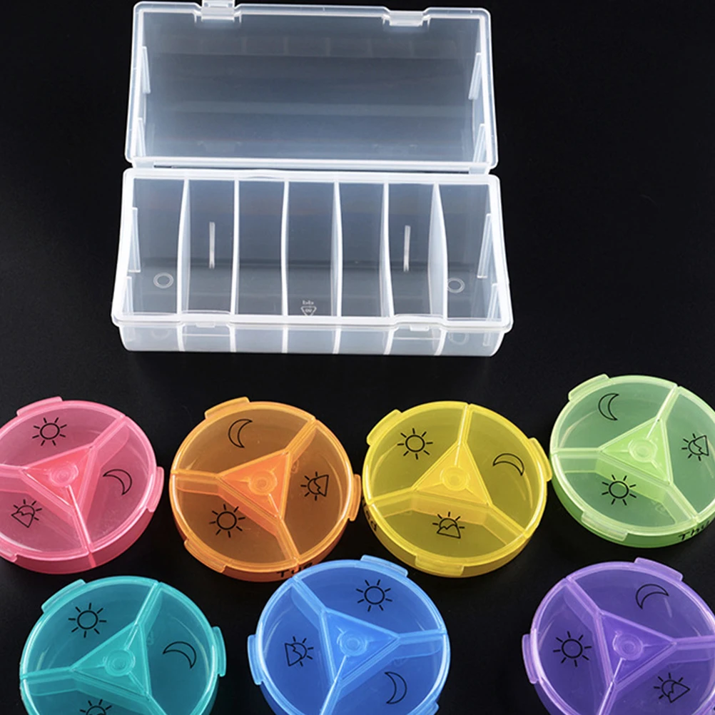 

Rainbow Medicine Dispenser 21 Compartments Portable Compact Pill Box Organizer Travel Vitamin Case Holder Medicine Dispenser
