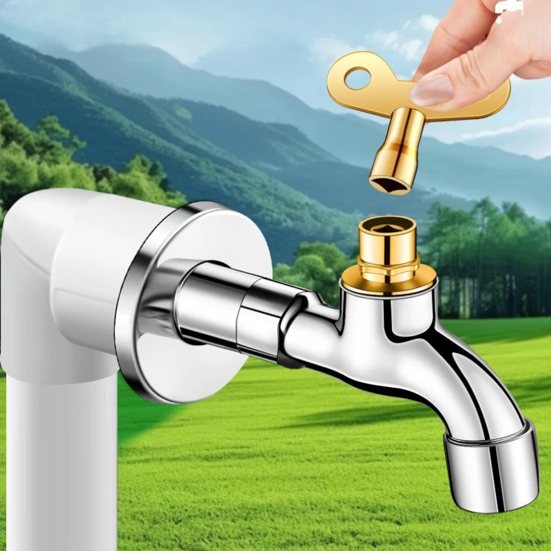 1PCS Outdoor Anti-Theft Anti-Freeze Anti-Explosion Lockable Faucet Sun-Resistant Washing Machine Faucet Mop Pool Fine Copper
