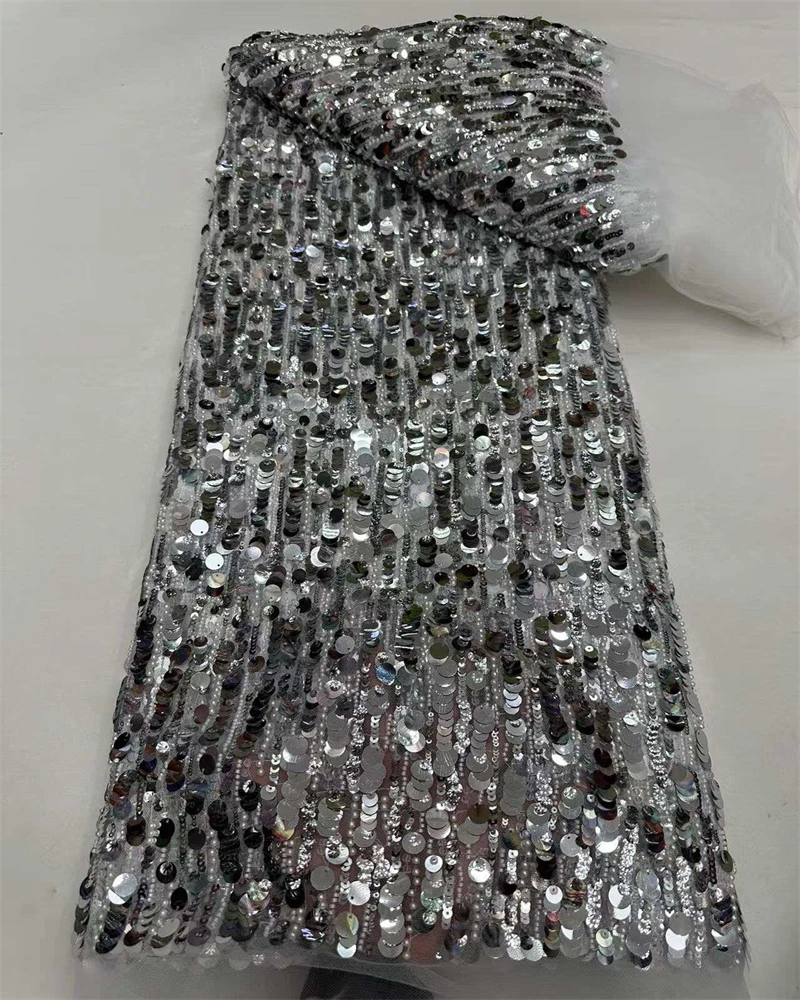 

Luxury African Beaded 2025 High Quality Nigerian Sequins With Pearl Lace French Tulle Lace Fabric For Party Dress Sewing