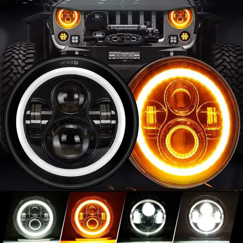 

Car 7Inch Led Headlights For Jeep Wrangler JK TJ Lada Urban Niva 4X4 Front DRL Angel Eyes Halo Lights Automotive Accessories