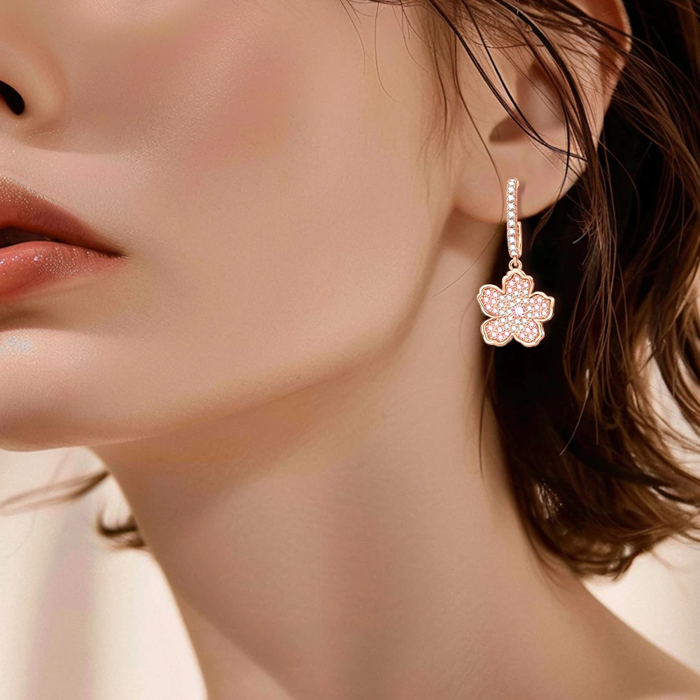 Original 925 Silver Rose Gold ดอกไม้หัวใจสแควร์ LOOP เครื่องประดับต่างหูผู้หญิง Luxury Designer ต่างหูเพื่อนสําเร็จการศึกษาปัจจุบัน