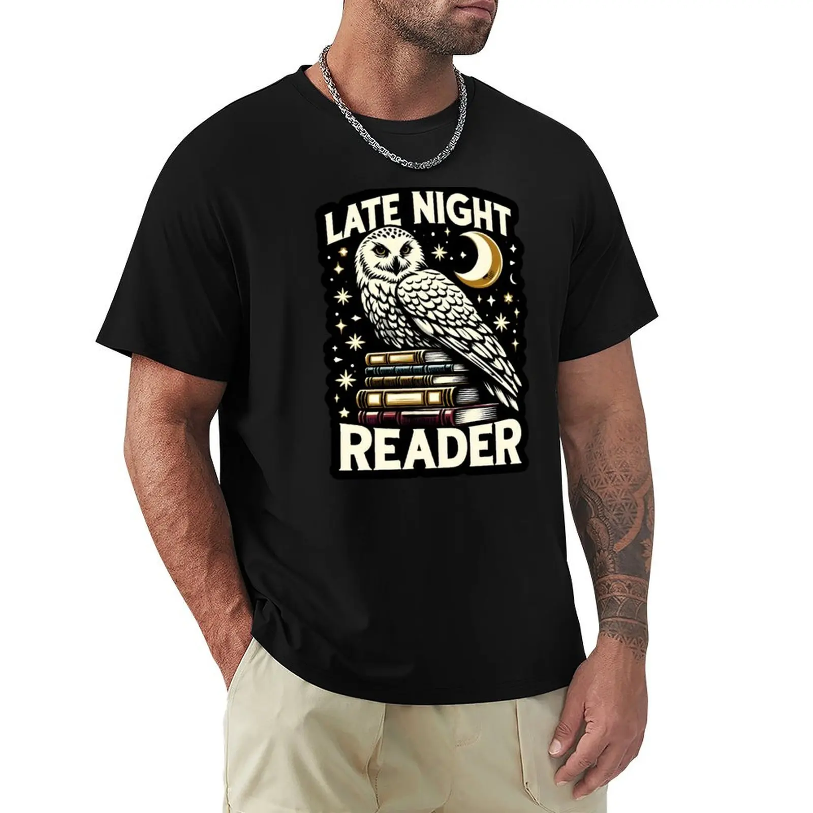 

Late Night Reader - Snowy Owl - Fantasy T-Shirt new edition street wear customs design your own vintage t shirt men