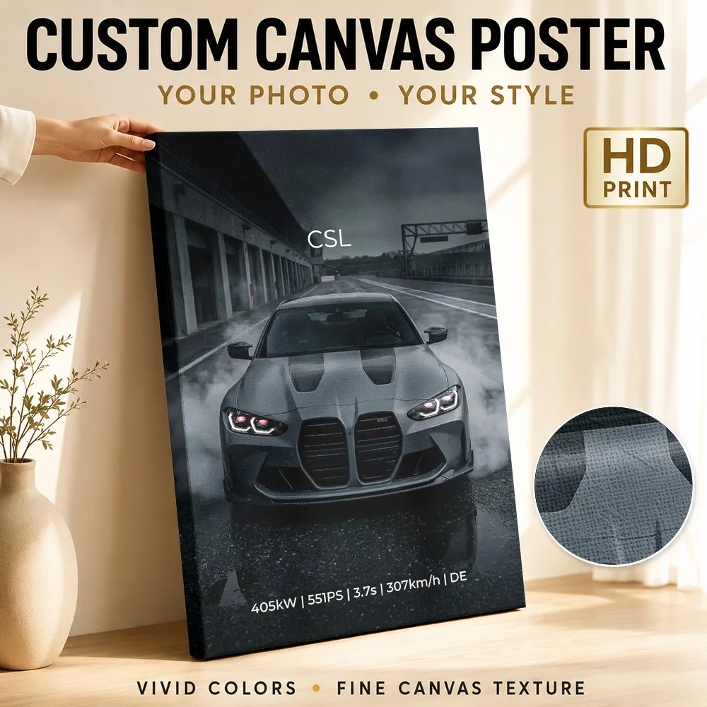 Angry Sports m4 csl on Track car Canvas Poster Custom Photo Retro Automotive Canvas Wall Art for Game Room Decor Ready to Hang