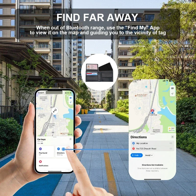 Cartão de rastreamento de carregamento sem fio Bluetooth Rastreador de posição global com Apple Find My Recarregável Smart Card Localizador Carteira Tag