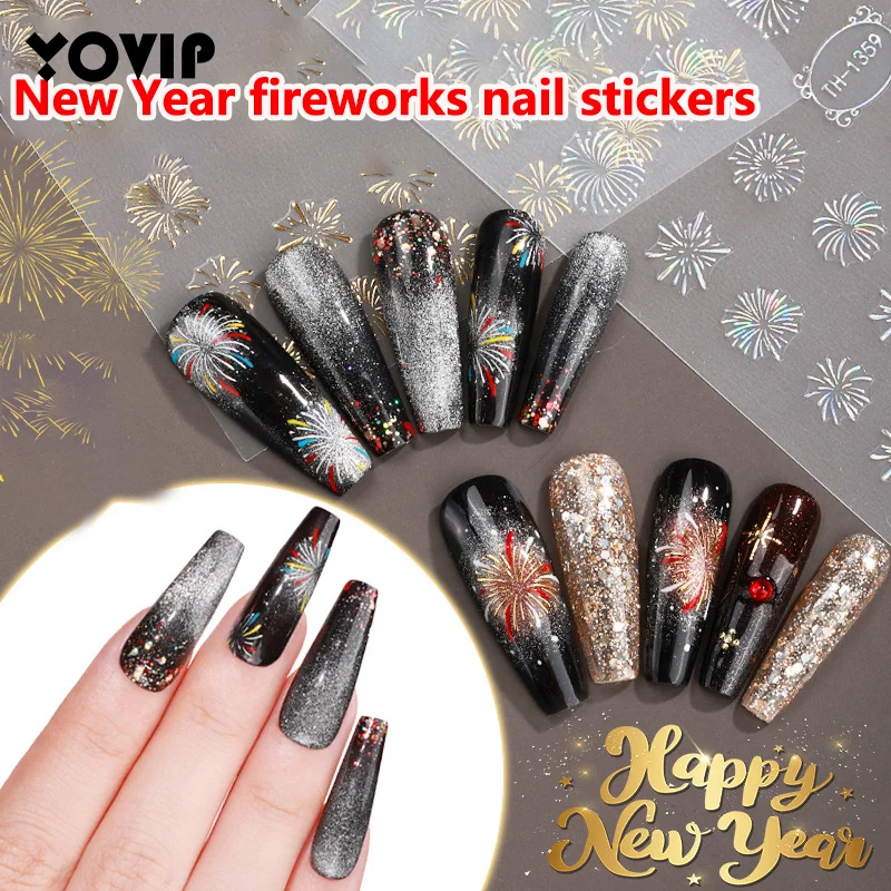 New Year Fireworks Nail Art Stickers Colorful Laser Bright Romantic 3D Self-Adhesive Nail Salon Nail Art Enthusiasts