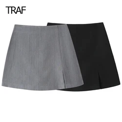 TRAF-minifalda corta para mujer, Falda corta de cintura alta con abertura lateral, estilo coreano, pantalones cortos informales a la moda, verano 2024