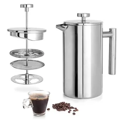 350/800/1000ML French Press Hand-brewed Coffee Brewing Kettle Double-layer Stainless Steel Insulated Coffee Hand-brewed Kettle