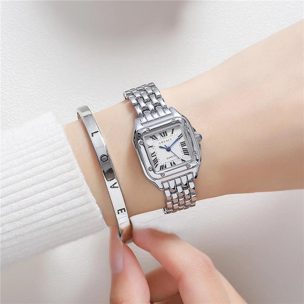 2023 Luxury Women\'s Fashion Square Watches Gold Alloy Strap Ladies Quartz Wristwatches Qualities Female Roman Scale Clock