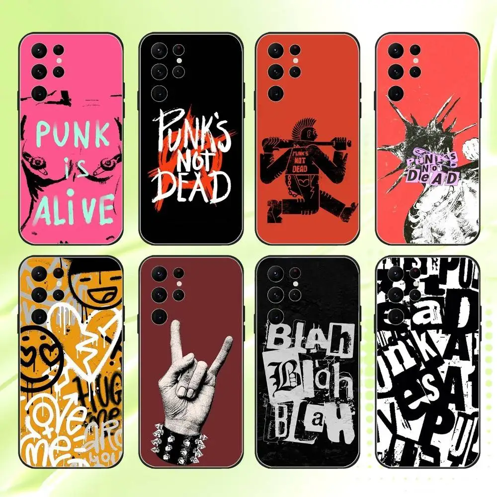 

Punk Rock Phone Case For Samsung S 25,24,23,22,30,21,10,9,Ultra,Plus,Lite,FE,4,5G Black Soft Case