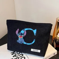 Disney-Lilo & Stitch A-Z 26 Letter Makeup Bag para Mulheres, Organizador de Higiene Pessoal, Bolsa de Maquiagem, Bolsa Feminina