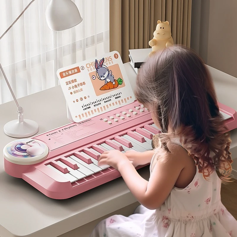 37 Key Kids Electronic Keyboard with Microphone Montessori Educational Musical Piano Toy Multi-functional Instrument for Toddler