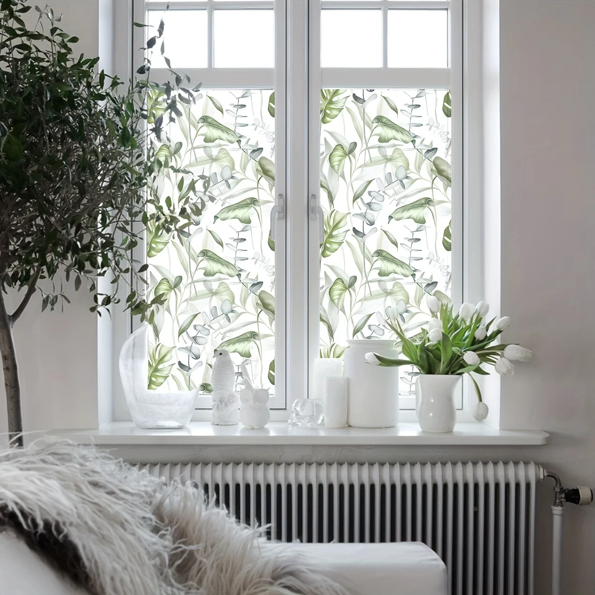 1PCS plant leaf pattern design adesivo per finestra privacy ad adsorbimento di elettricità statica, vetro antiaderente impermeabile con superficie