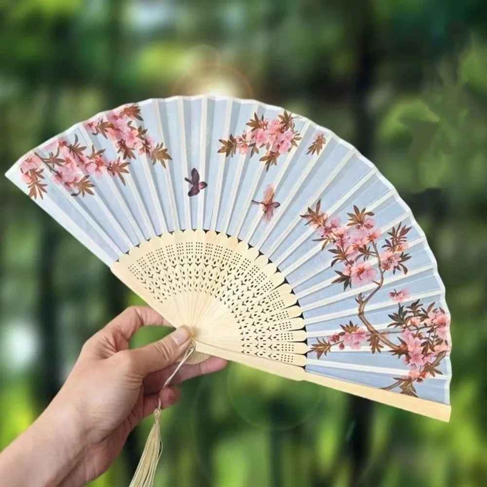 Exquisite Antique Folding Hand Fan Hollowed-out with Tassel Classical Handheld Fan Portable Chinese Style Fan Traditional Events