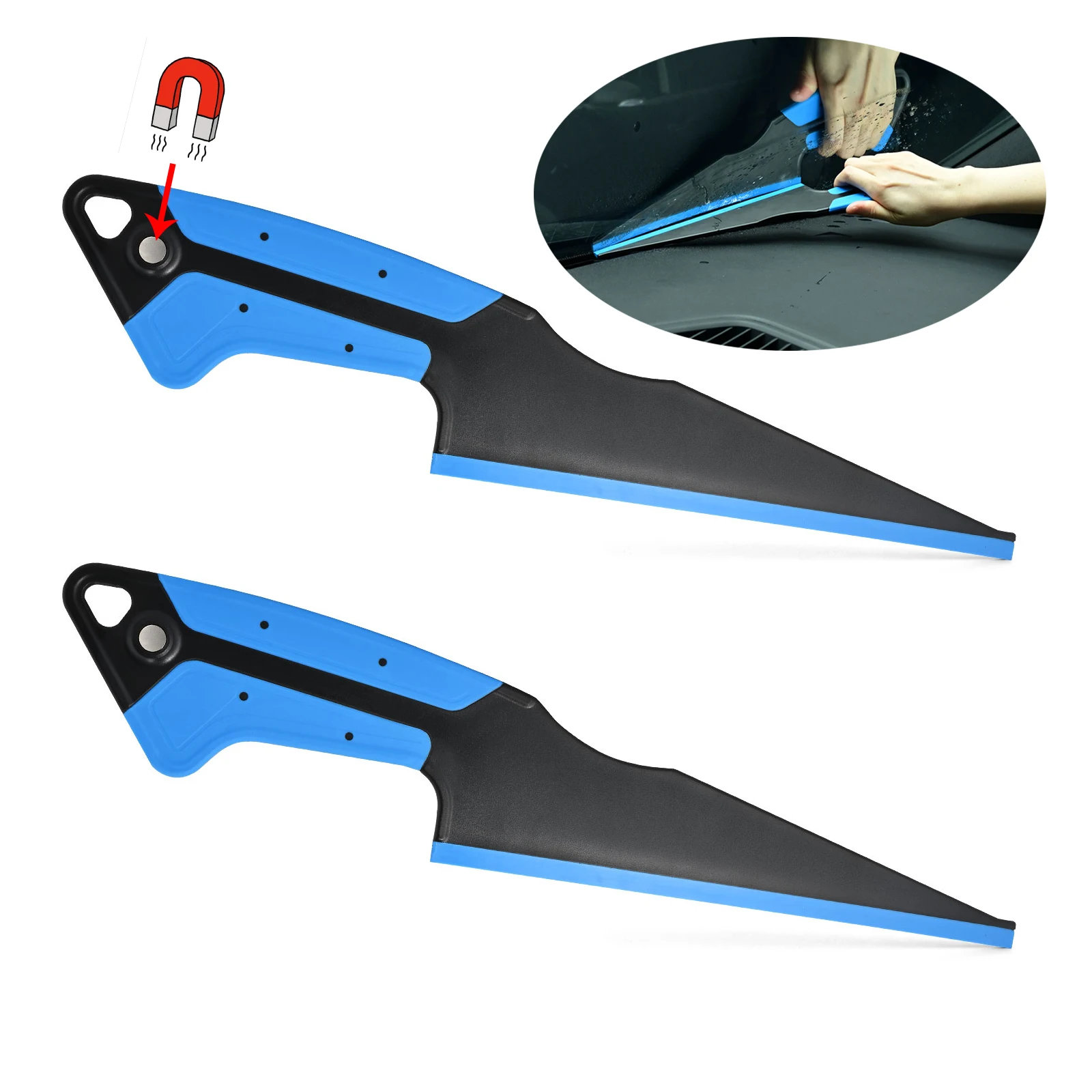 

EHDIS Soft Rubber Blade Scraper Glass Window Cleaning Wiper with Magnet Handle Water Remover Squeegee for Car Vinyl Wrap Film