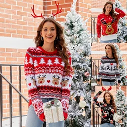 2024 Christmas Casual Pullover Xmas Printed Sweater Women's Autumn Winter Knitted Sweater Navidad Female Tops New Sweatshirt