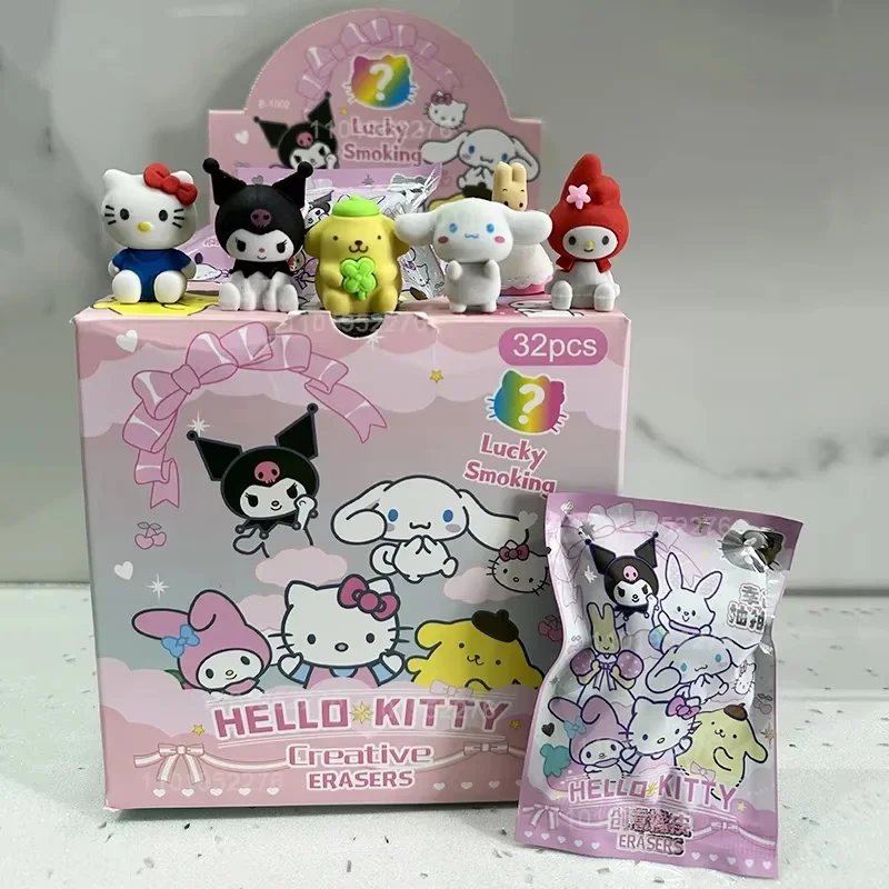 32 sztuk/pudło Sanrio ołówek z gumką Hello Kitty moja melodia Kuromi Cinnamoroll szkolne artykuły papiernicze gumka dla dzieci artykuły szkolne hurtownia