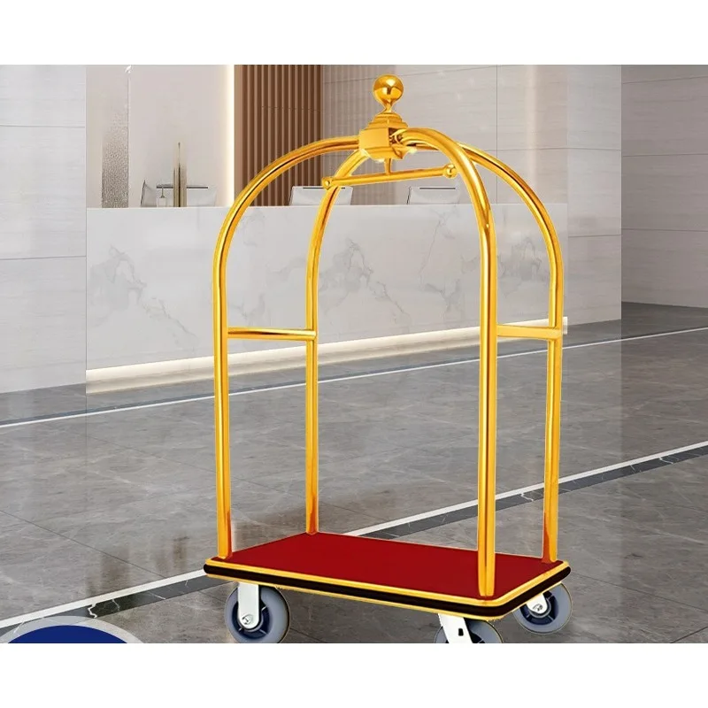 

Hotel Lobby Stainless Steel Luggage Cart Concierge Trolley Airport Trolley Flatbed Cart for Travel Bags Security Hotel Trolley