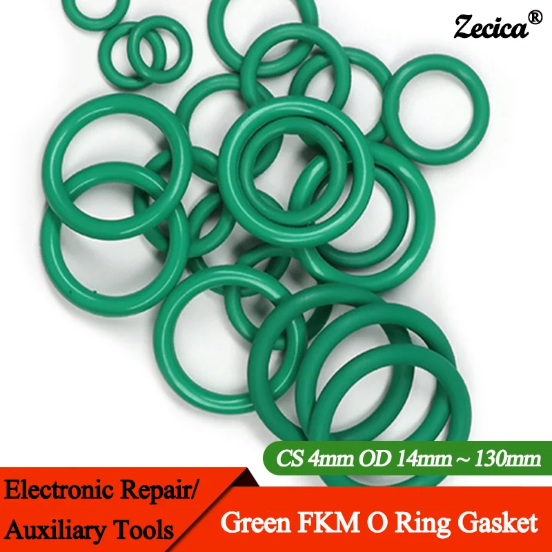 

10/50Pcs FKM Green O Ring Gasket CS 4mm OD 14mm ~ 130mm Fluorine Rubber Sealing Washer Heat resistant Oil Resistant Acid Alkali