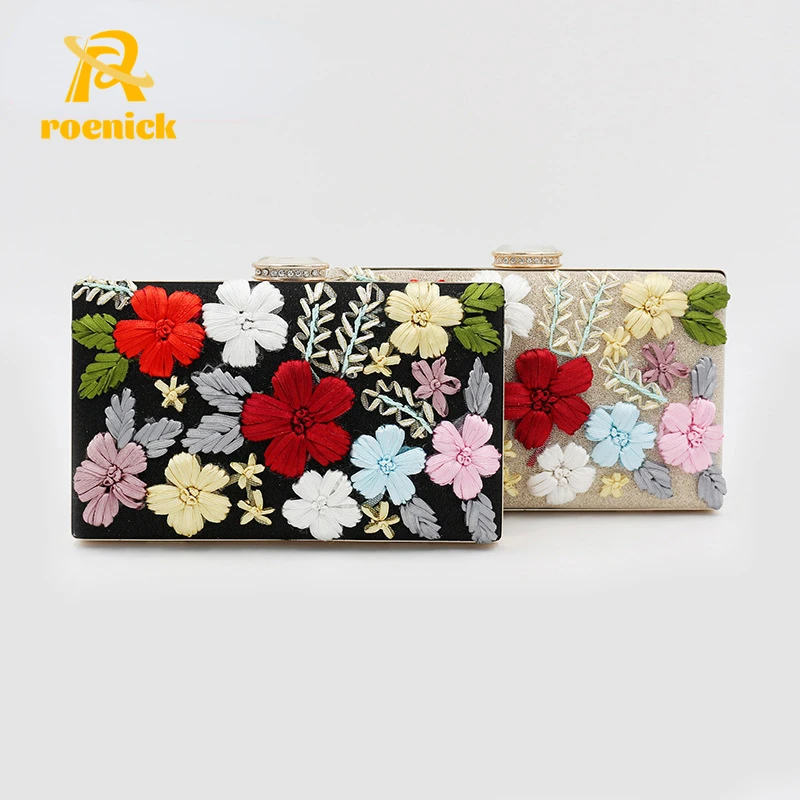 

ROENICK Women's Vintage Flower Embroidered Evening Bags Sparkling Cocktail Day Clutch Party Luxury Designer Mini Cosmetic Totes