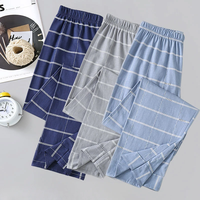 Gentleman Pajama Pants Pure Cotton Thin High Waist Loose Home Pants Summertime Fallow Middle-aged and Elderly People Comfort